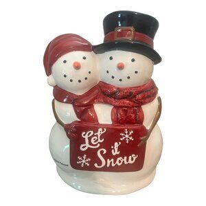 St. Nicholas Square Yuletide Let It Snow Ceramic Cookie Jar Snowman Couple